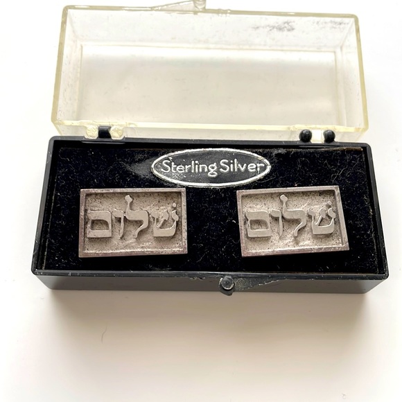 Vintage Cufflinks Hebrew Letters “Shalom” Sterling Silver - Picture 1 of 3